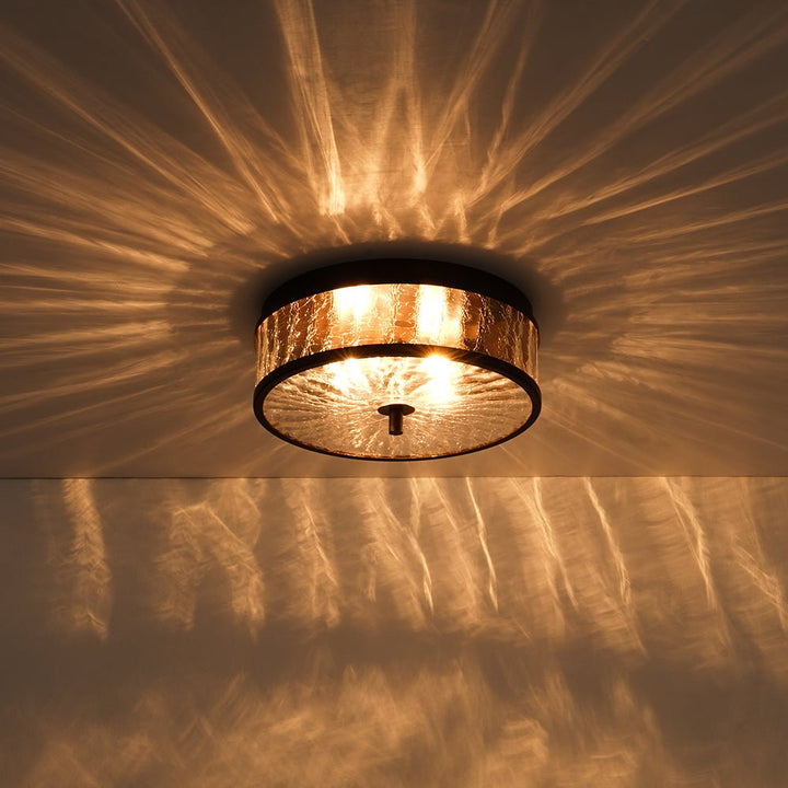 LightFixturesUSA - Clear Crackled Glass Drum Flush Mount Light - Ceiling Light - 12 in. - 