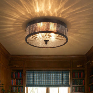 LightFixturesUSA - Clear Crackled Glass Drum Flush Mount Light - Ceiling Light - 12 in. - 