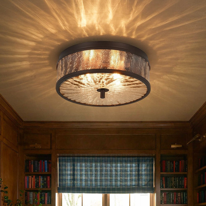 LightFixturesUSA - Clear Crackled Glass Drum Flush Mount Light - Ceiling Light - 12 in. - 