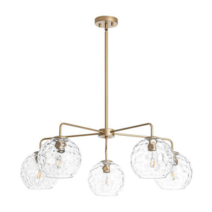 LightFixturesUSA - Clear Hammered Glass Globe 5 - light Round Sputnik Chandelier - Chandelier - Brass - 