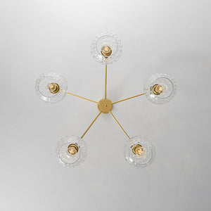 LightFixturesUSA - Clear Hammered Glass Globe 5 - light Round Sputnik Chandelier - Chandelier - Brass - 