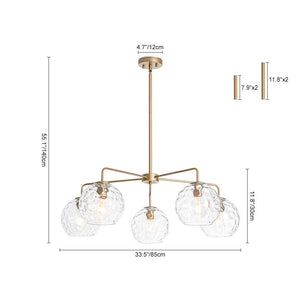 LightFixturesUSA - Clear Hammered Glass Globe 5 - light Round Sputnik Chandelier - Chandelier - Brass - 