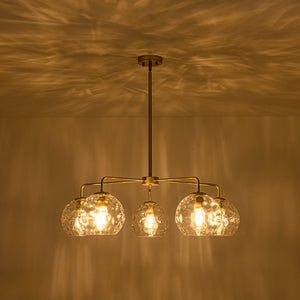 LightFixturesUSA - Clear Hammered Glass Globe 5 - light Round Sputnik Chandelier - Chandelier - Brass - 