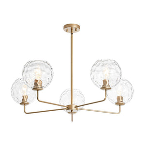 LightFixturesUSA - Clear Hammered Glass Globe 5 - light Round Sputnik Chandelier - Chandelier - Brass - 