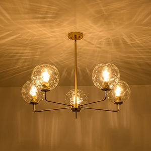 LightFixturesUSA - Clear Hammered Glass Globe 5 - light Round Sputnik Chandelier - Chandelier - Brass - 