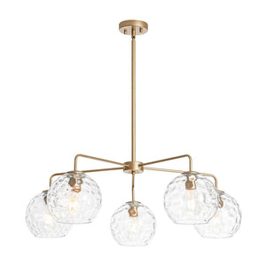 LightFixturesUSA - Clear Hammered Glass Globe 5 - light Round Sputnik Chandelier - Chandelier - Brass - 