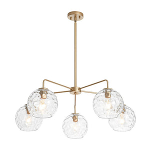 LightFixturesUSA - Clear Hammered Glass Globe 5 - light Round Sputnik Chandelier - Chandelier - Brass - 