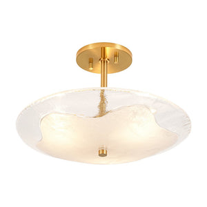 LightFixturesUSA - Cloudy Style Textured Glass Shallow Bowl Round Semi Flush Mount - Ceiling Light - Brass - 