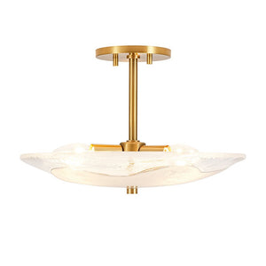 LightFixturesUSA - Cloudy Style Textured Glass Shallow Bowl Round Semi Flush Mount - Ceiling Light - Brass - 
