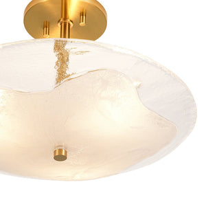 LightFixturesUSA - Cloudy Style Textured Glass Shallow Bowl Round Semi Flush Mount - Ceiling Light - Brass - 