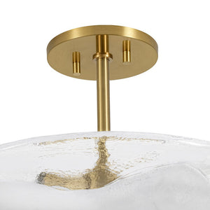 LightFixturesUSA - Cloudy Style Textured Glass Shallow Bowl Round Semi Flush Mount - Ceiling Light - Brass - 