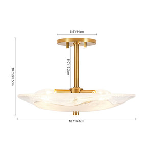 LightFixturesUSA - Cloudy Style Textured Glass Shallow Bowl Round Semi Flush Mount - Ceiling Light - Brass - 
