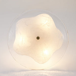 LightFixturesUSA - Cloudy Style Textured Glass Shallow Bowl Round Semi Flush Mount - Ceiling Light - Brass - 