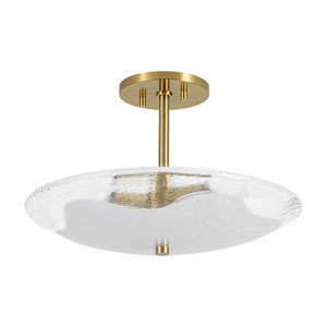 LightFixturesUSA - Cloudy Style Textured Glass Shallow Bowl Round Semi Flush Mount - Ceiling Light - Brass - 