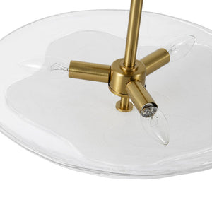 LightFixturesUSA - Cloudy Style Textured Glass Shallow Bowl Round Semi Flush Mount - Ceiling Light - Brass - 