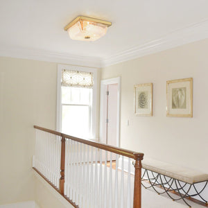 LightFixturesUSA - Cloudy Style Textured Glass Square Flush Mount Ceiling Light - Ceiling Light - Brass - 