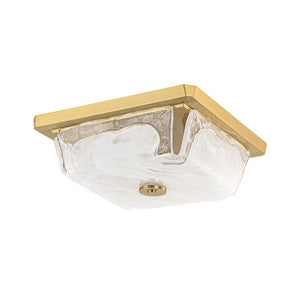 LightFixturesUSA - Cloudy Style Textured Glass Square Flush Mount Ceiling Light - Ceiling Light - Brass - 