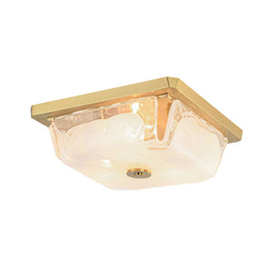 LightFixturesUSA - Cloudy Style Textured Glass Square Flush Mount Ceiling Light - Ceiling Light - Brass - 