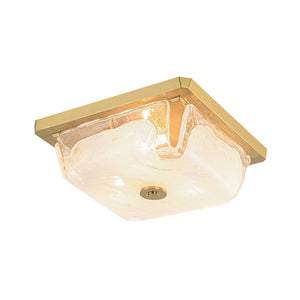 LightFixturesUSA - Cloudy Style Textured Glass Square Flush Mount Ceiling Light - Ceiling Light - Brass - 