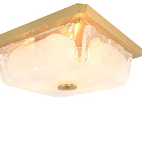 LightFixturesUSA - Cloudy Style Textured Glass Square Flush Mount Ceiling Light - Ceiling Light - Brass - 