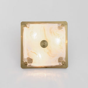 LightFixturesUSA - Cloudy Style Textured Glass Square Flush Mount Ceiling Light - Ceiling Light - Brass - 