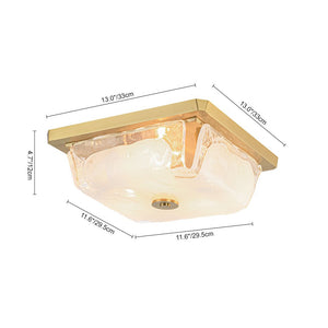 LightFixturesUSA - Cloudy Style Textured Glass Square Flush Mount Ceiling Light - Ceiling Light - Brass - 