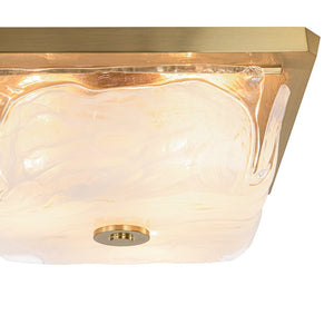 LightFixturesUSA - Cloudy Style Textured Glass Square Flush Mount Ceiling Light - Ceiling Light - Brass - 