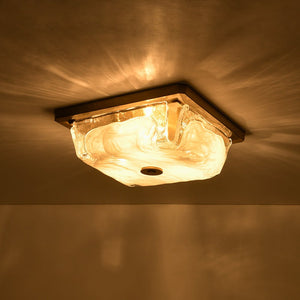 LightFixturesUSA - Cloudy Style Textured Glass Square Flush Mount Ceiling Light - Ceiling Light - Brass - 