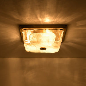 LightFixturesUSA - Cloudy Style Textured Glass Square Flush Mount Ceiling Light - Ceiling Light - Brass - 