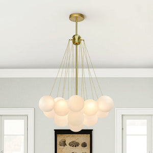 LightFixturesUSA-Cluster Frosted Glass Bubble Chandelier-Chandelier-19 Globes-Brass