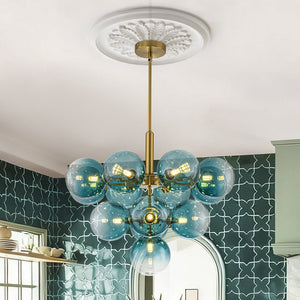LightFixturesUSA - Cluster Gradual Blue Glass Bubble Tiered Chandelier - Chandelier - Blue Bubble (Exclusive Offer) - 
