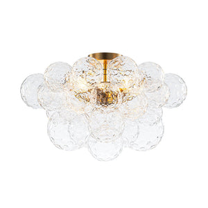 LightFixturesUSA - Cluster Hammered Textured Glass Bubble Semi Flush Chandelier - Chandelier - Brass - 