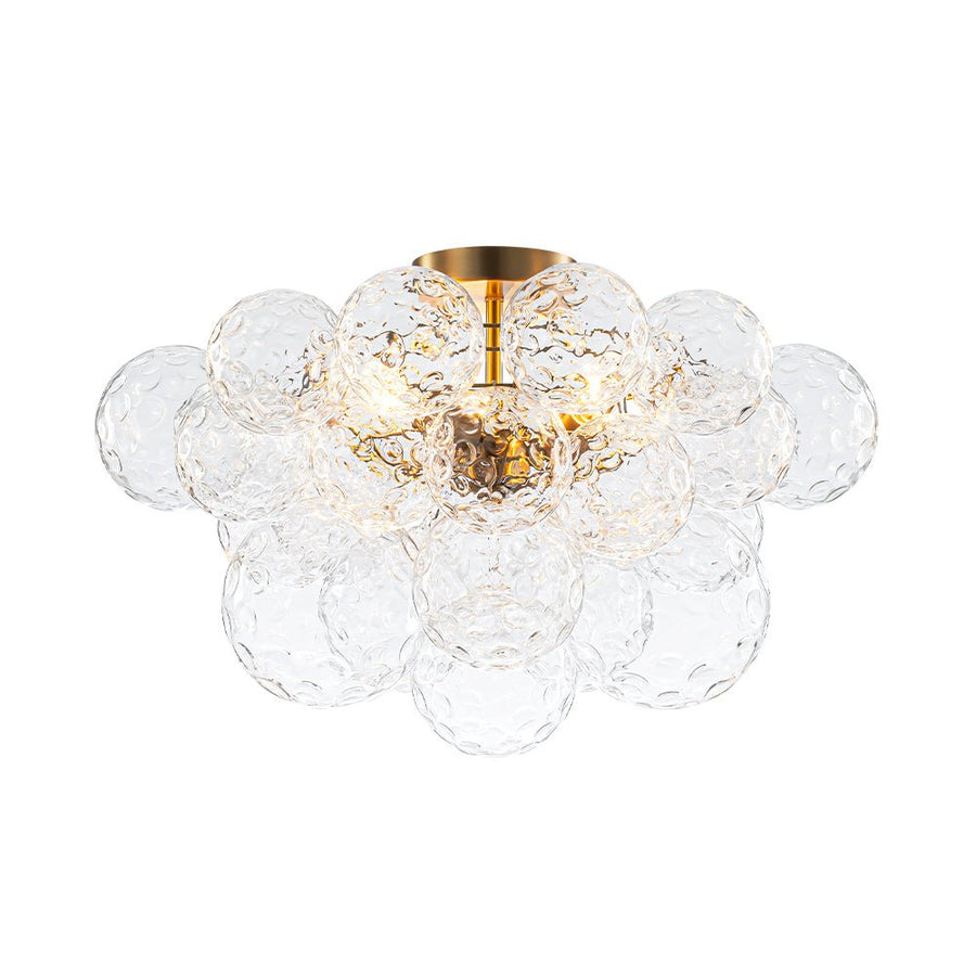 LightFixturesUSA - Cluster Hammered Textured Glass Bubble Semi Flush Chandelier - Chandelier - Brass - 