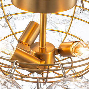 LightFixturesUSA - Cluster Hammered Textured Glass Bubble Semi Flush Chandelier - Chandelier - Brass - 