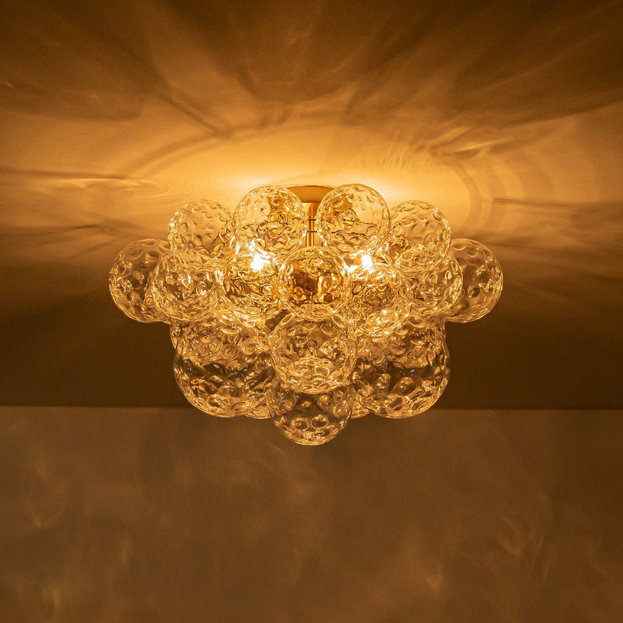 LightFixturesUSA - Cluster Hammered Textured Glass Bubble Semi Flush Chandelier - Chandelier - Brass - 