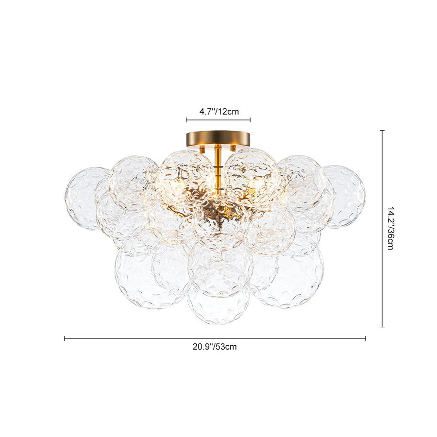 LightFixturesUSA - Cluster Hammered Textured Glass Bubble Semi Flush Chandelier - Chandelier - Brass - 