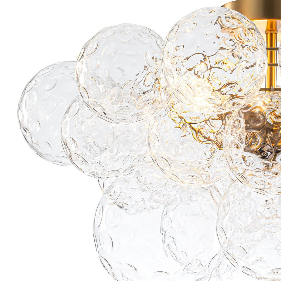 LightFixturesUSA - Cluster Hammered Textured Glass Bubble Semi Flush Chandelier - Chandelier - Brass - 