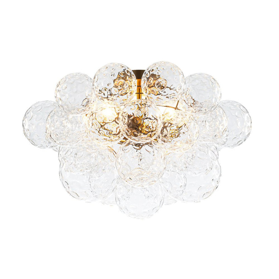LightFixturesUSA - Cluster Hammered Textured Glass Bubble Semi Flush Chandelier - Chandelier - Brass - 