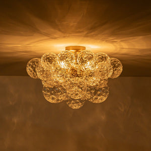 LightFixturesUSA - Cluster Hammered Textured Glass Bubble Semi Flush Chandelier - Chandelier - Brass - 