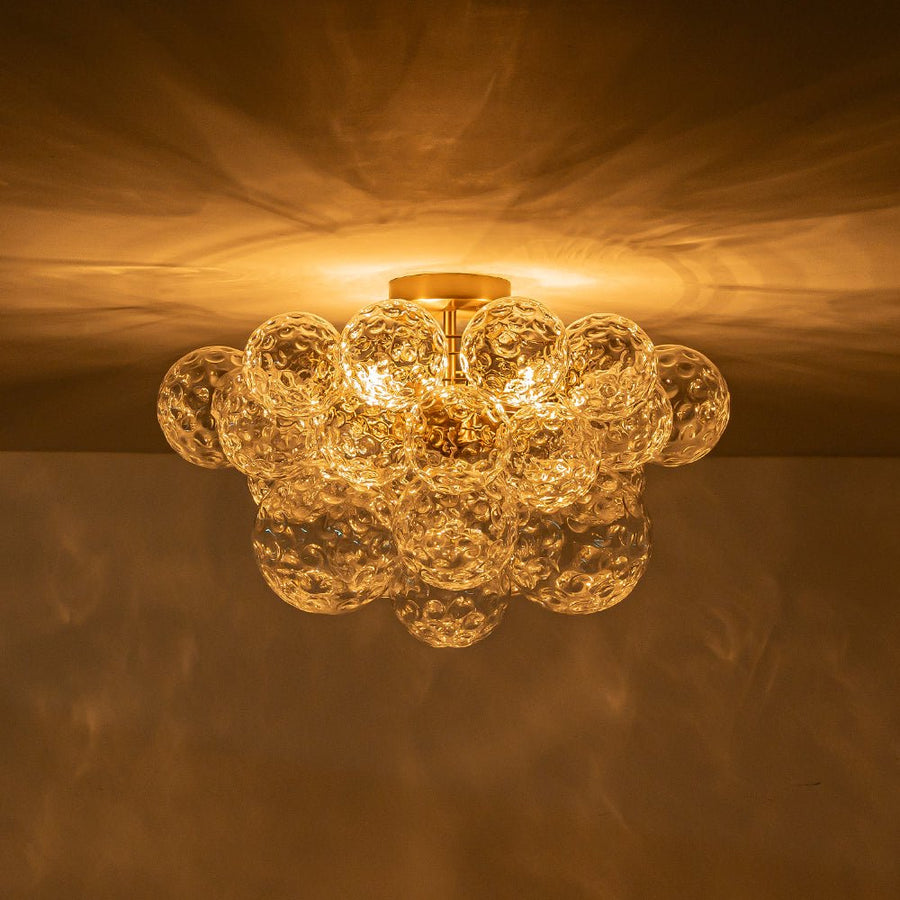 LightFixturesUSA - Cluster Hammered Textured Glass Bubble Semi Flush Chandelier - Chandelier - Brass - 
