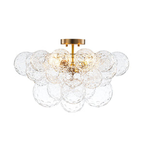 LightFixturesUSA - Cluster Hammered Textured Glass Bubble Semi Flush Chandelier - Chandelier - Brass - 