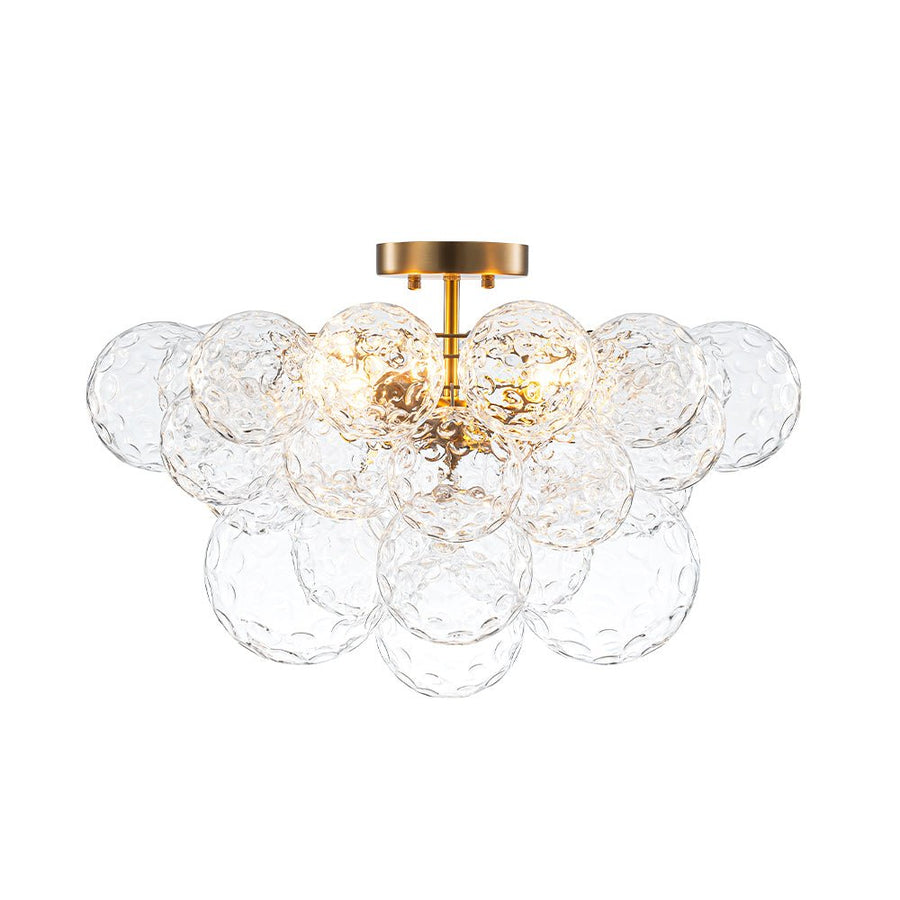 LightFixturesUSA - Cluster Hammered Textured Glass Bubble Semi Flush Chandelier - Chandelier - Brass - 