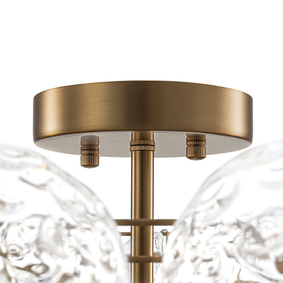 LightFixturesUSA - Cluster Hammered Textured Glass Bubble Semi Flush Chandelier - Chandelier - Brass - 