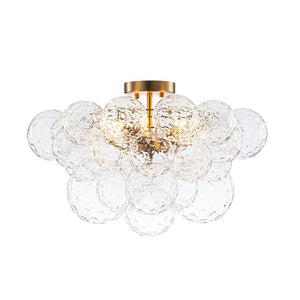 LightFixturesUSA - Cluster Hammered Textured Glass Bubble Semi Flush Chandelier - Chandelier - Brass - 