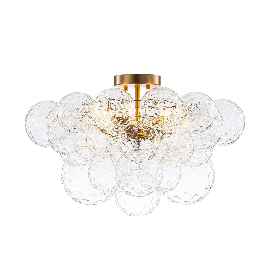 LightFixturesUSA - Cluster Hammered Textured Glass Bubble Semi Flush Chandelier - Chandelier - Brass - 