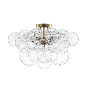 LightFixturesUSA - Cluster Hammered Textured Glass Bubble Semi Flush Chandelier - Chandelier - Brass - 