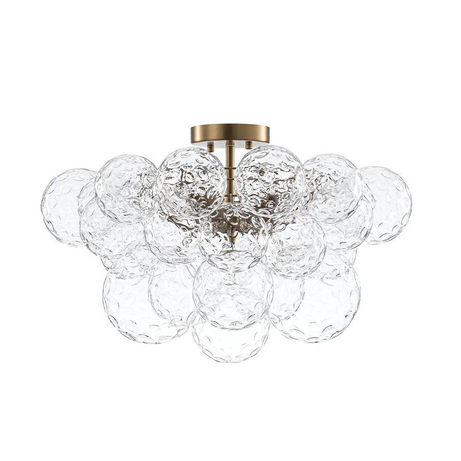 LightFixturesUSA - Cluster Hammered Textured Glass Bubble Semi Flush Chandelier - Chandelier - Brass - 