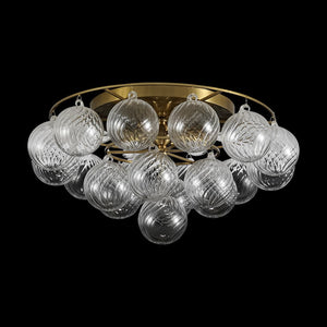 LightFixturesUSA - Cluster Ribbed Glass Bubble Round Tiered Semi Flush Chandelier - Ceiling Light - Brass - 