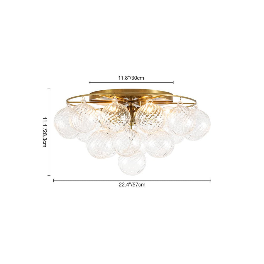 LightFixturesUSA - Cluster Ribbed Glass Bubble Round Tiered Semi Flush Chandelier - Ceiling Light - Brass - 