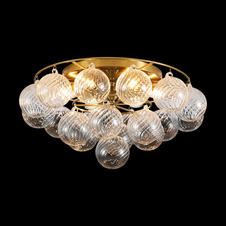 LightFixturesUSA - Cluster Ribbed Glass Bubble Round Tiered Semi Flush Chandelier - Ceiling Light - Brass - 